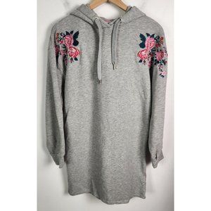 EDC by Esprit Sz. S Grey W/ Pink Embroidered Flower Hooded Sweatshirt Dress